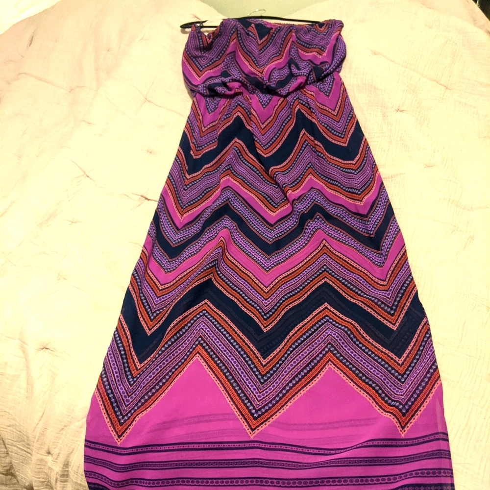 Large Strapless Purple Maxi Dress with Slit